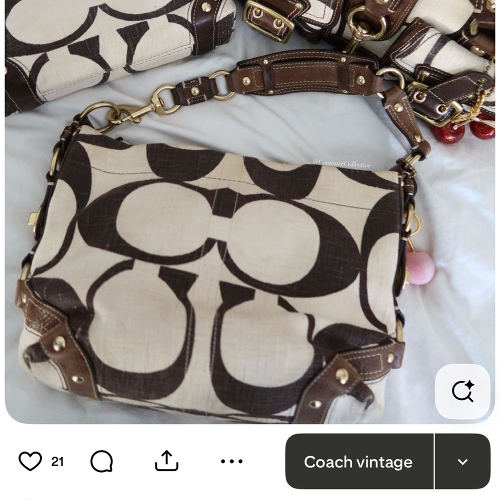 Coach Signature Brown and Cream Shoulder Bag